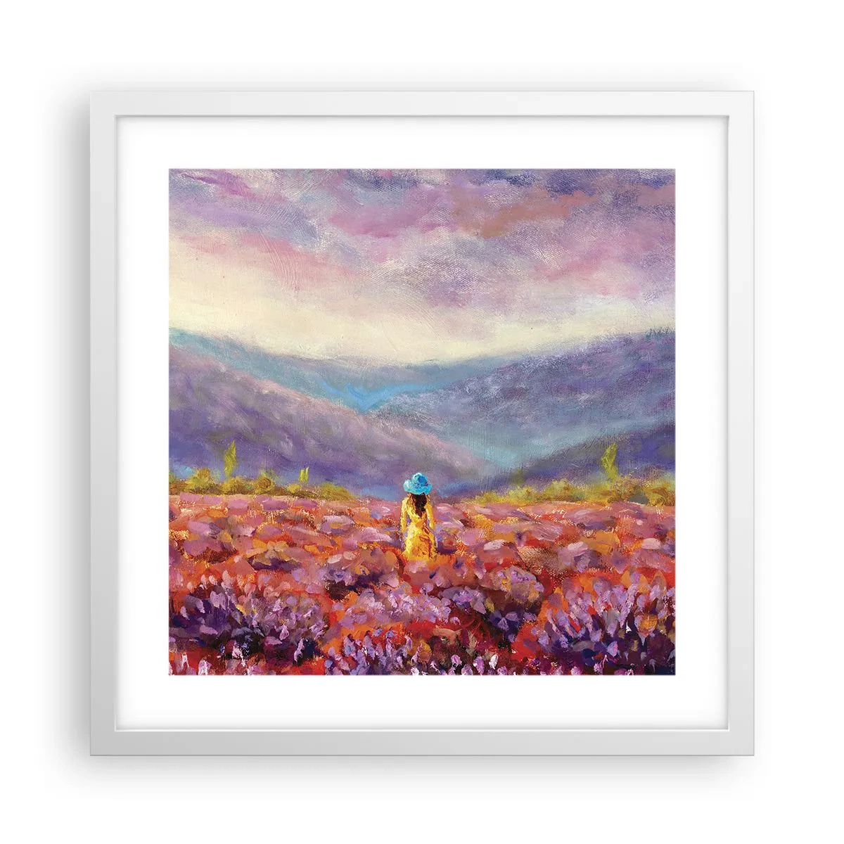 Póster en marco blanco - En un mundo de lavanda - 40x40 cm