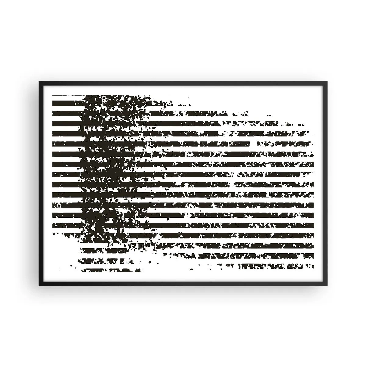 Póster en marco negro - Líneas abstractas con efecto desgastado en blanco y negro. - 100x70cm - Ritmo y ruido - Decoración de pared moderna para salón y dormitorio ARTTOR