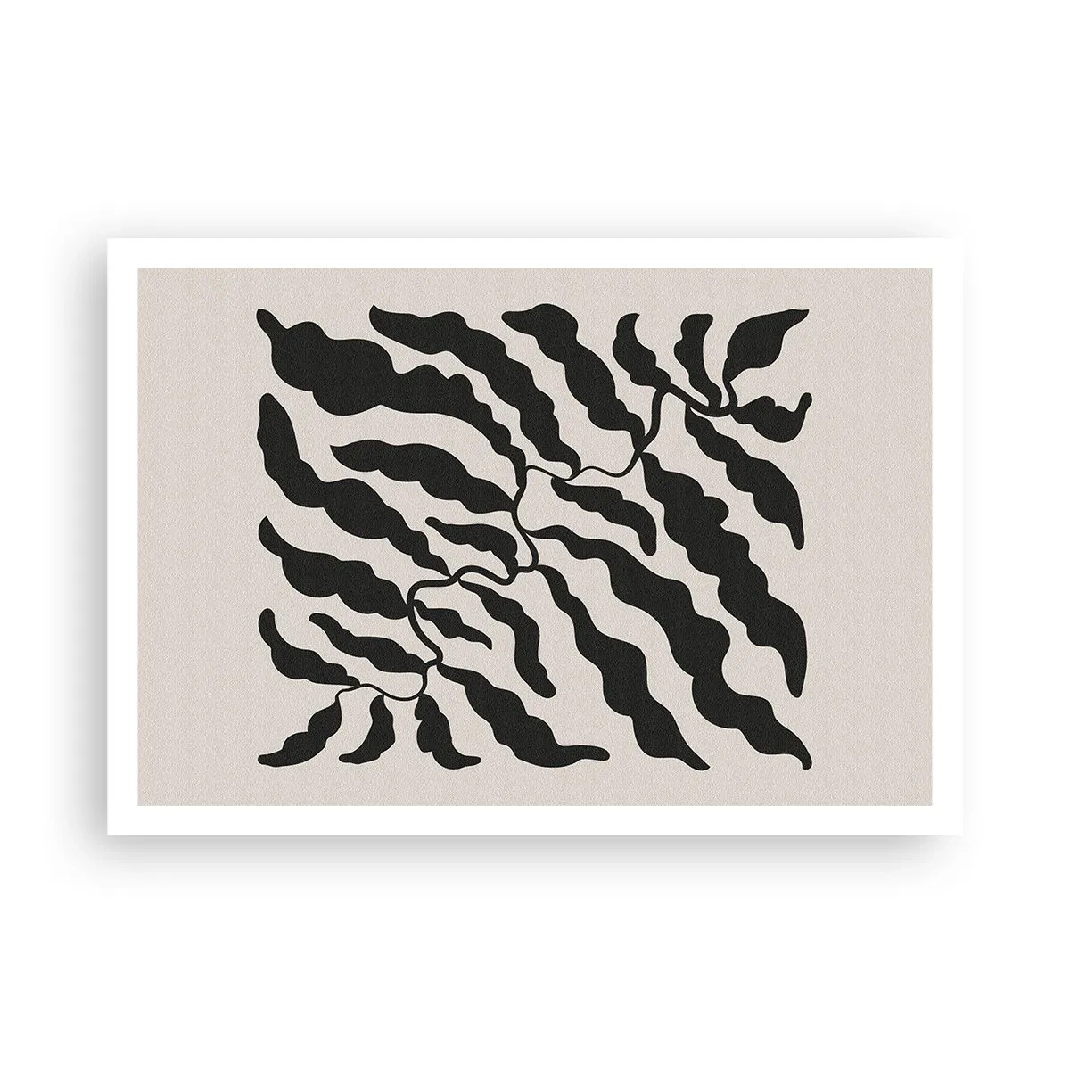 Póster - Ramitas con hojas en negro sobre un fondo claro - 100x70cm - La naturaleza de un cuadrado - Decoración de pared moderna para salón y dormitorio ARTTOR