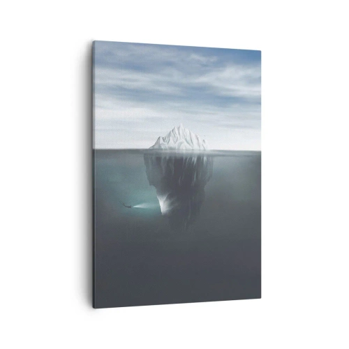 Cuadro sobre lienzo - Impresión de Imagen - Un iceberg en el agua con un buzo y un reflector debajo de la superficie. - 50x70cm - Misterio submarino - Decoración de pared moderna para salón y dormitorio ARTTOR