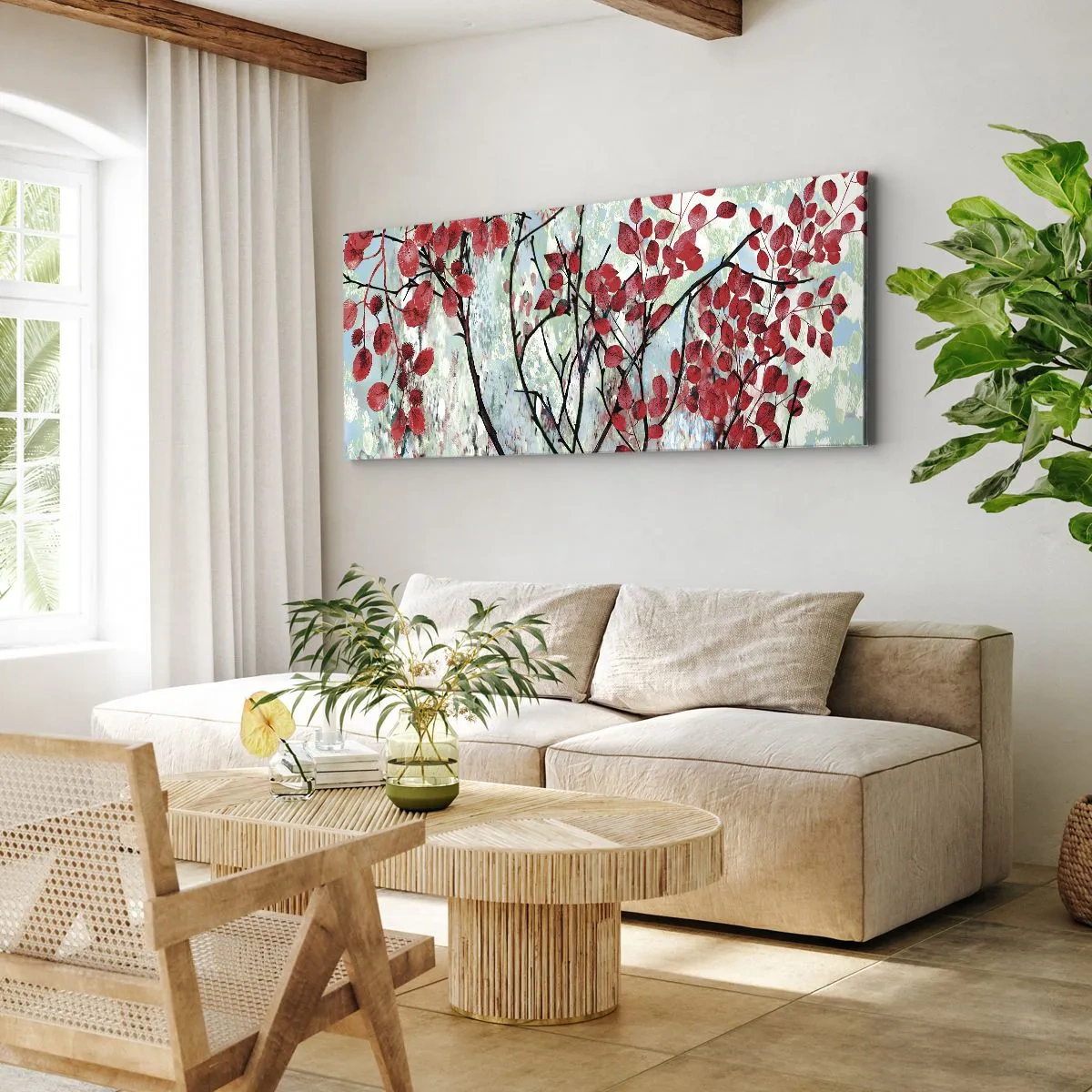 Cuadro sobre lienzo - Impresión de Imagen - Un árbol en escarlata - 100x40 cm