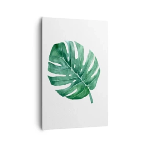 Cuadro sobre lienzo - Impresión de Imagen - Hoja de monstera verde en estilo minimalista - 80x120cm - Concepto verde - Decoración de pared moderna para salón y dormitorio ARTTOR
