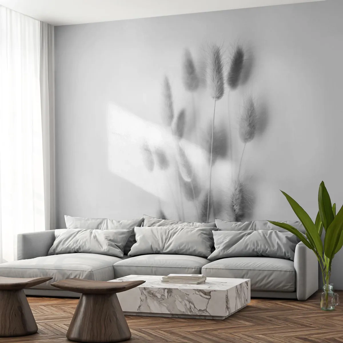 Fotomural Autadhesivo Deluxe Sticker - Esponjas naturales - Césped, En blanco y negro, flores - 250x175 cm