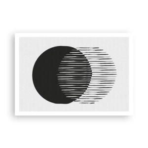Póster - Dos círculos superpuestos con líneas blancas y negras. - 100x70cm - Su alter ego - Decoración de pared moderna para salón y dormitorio ARTTOR