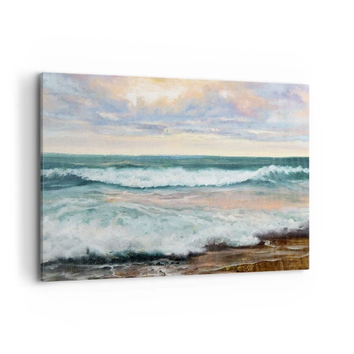 Cuadro sobre lienzo - Impresión de Imagen - Olas del mar contra un cielo nublado al atardecer - 100x70cm - Aquí suavizarás tu alma - Decoración de pared moderna para salón y dormitorio ARTTOR
