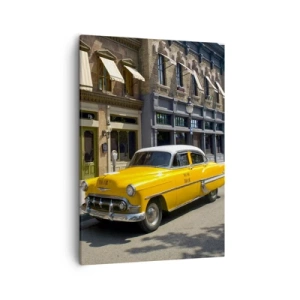 Cuadro sobre lienzo - Impresión de Imagen - Un taxi amarillo en una calle bordeada de casas de vecindad. - 50x70cm - Érase una vez en América - Decoración de pared moderna para salón y dormitorio ARTTOR