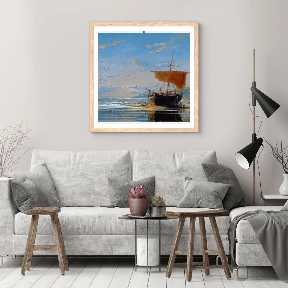 Póster en marco roble claro - Agua, tierra, aire - 60x60 cm