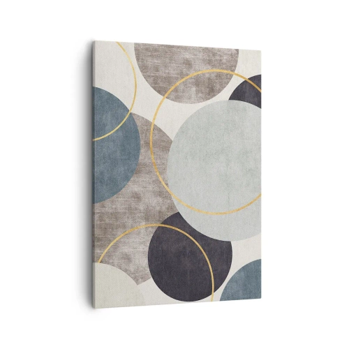 Cuadro sobre lienzo - Impresión de Imagen - Círculos geométricos en tonos grises, azules y dorados. - 50x70cm - Círculo tras círculo - Decoración de pared moderna para salón y dormitorio ARTTOR