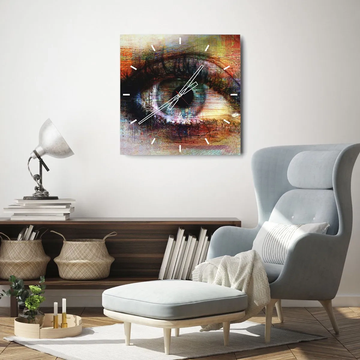 Reloj de pared - Reloj de vidrio - Ojo artístico en abstracción multicolor - 30x30cm - Puedes mirar en el alma - Decoración de pared moderna para salón y dormitorio ARTTOR
