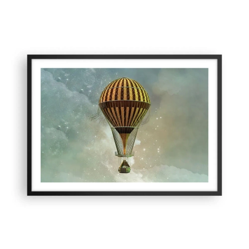 Póster en marco negro - Un globo aerostático flotando entre las nubes. - 70x50cm - Vuelos pioneros - Decoración de pared moderna para salón y dormitorio ARTTOR