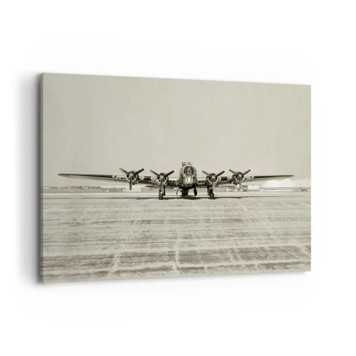 Cuadro sobre lienzo - Impresión de Imagen - Avión histórico en el aeropuerto en sepia - 100x70cm - Como siempre, preparado - Decoración de pared moderna para salón y dormitorio ARTTOR