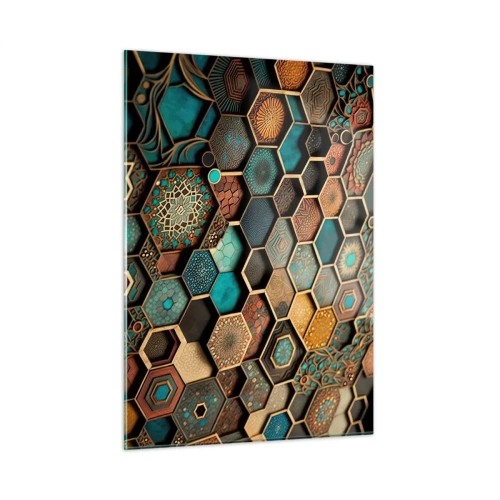 Cuadro sobre vidrio - Impresiones sobre Vidrio - Mosaico con patrones geométricos de estilo oriental. - 50x70cm - Ornamentos árabes - Decoración de pared moderna para salón y dormitorio ARTTOR