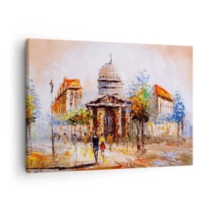 Cuadro sobre lienzo - Impresión de Imagen - Escena urbana impresionista con un edificio histórico. - 70x50cm - Un paseo parisino - Decoración de pared moderna para salón y dormitorio ARTTOR