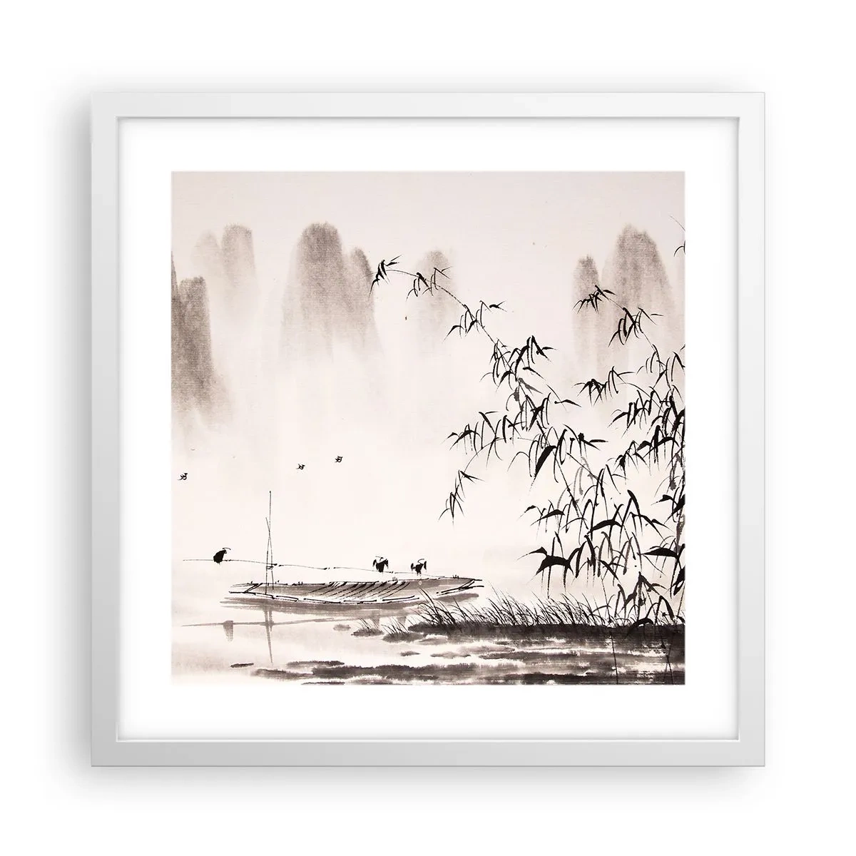 Póster en marco blanco - El silencio de los arrozales - 40x40 cm