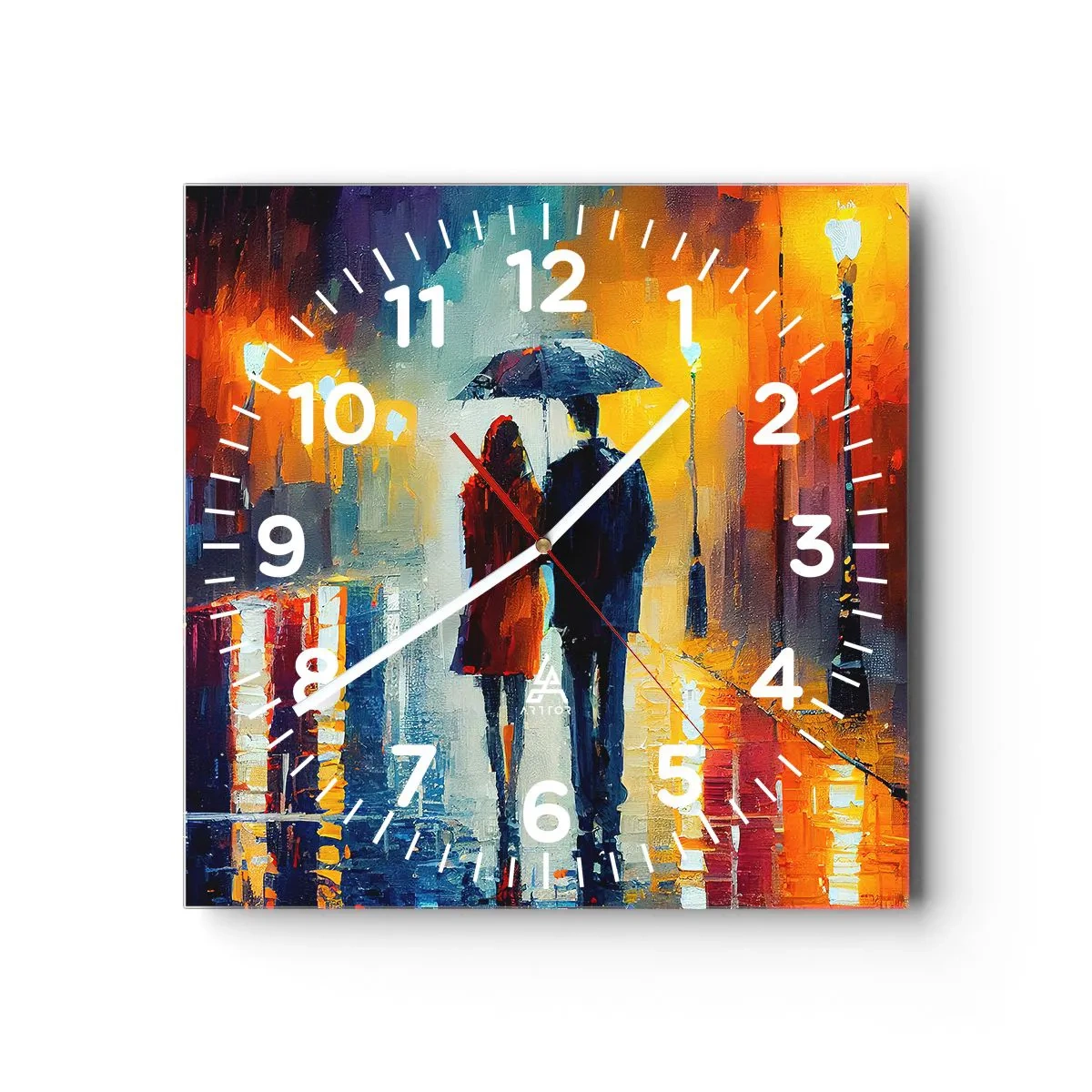 Reloj de pared - Reloj de vidrio - Juntos en una noche llena de color - 30x30 cm