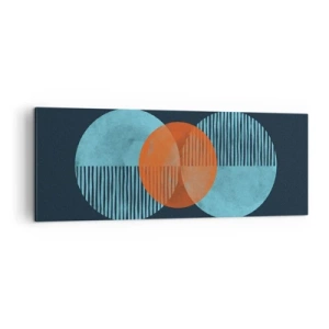 Cuadro sobre lienzo - Impresión de Imagen - Círculos geométricos en tonos azules y naranjas. - 140x50cm - Composición simétrica - Decoración de pared moderna para salón y dormitorio ARTTOR