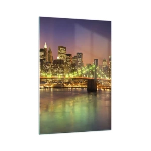Cuadro sobre vidrio - Impresiones sobre Vidrio - Puente iluminado en una ciudad moderna por la noche - 70x100cm - Aquí la luz nunca se apaga - Decoración de pared moderna para salón y dormitorio ARTTOR