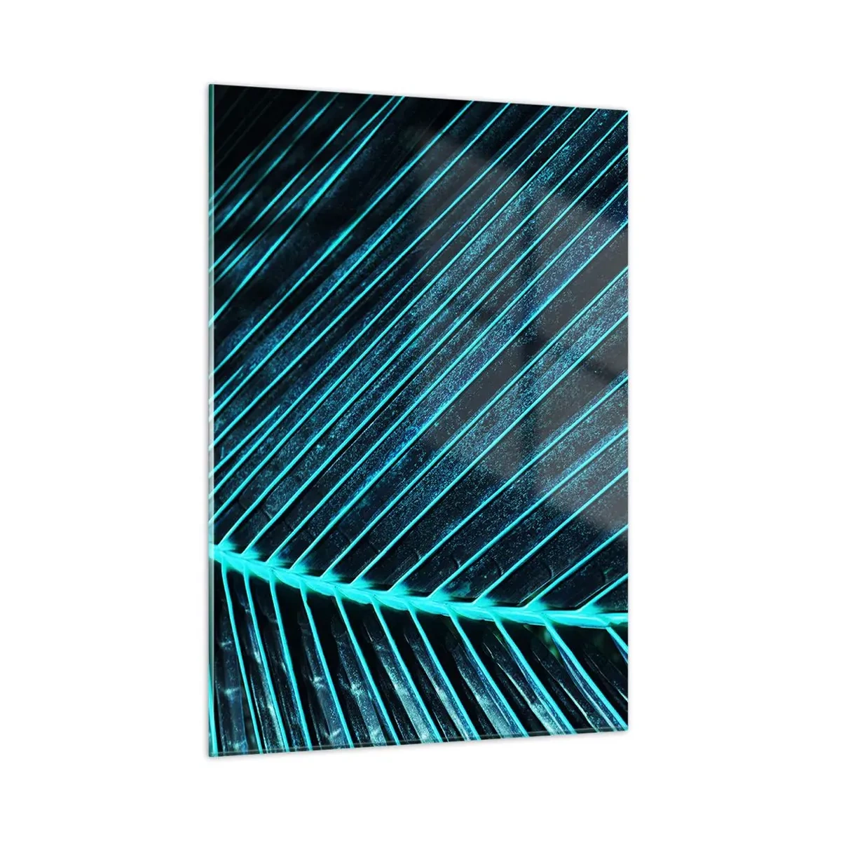 Cuadro sobre vidrio - Impresiones sobre Vidrio - Fotografía macro de una hoja de palma en tonos turquesa. - 50x70cm - La textura del verde - Decoración de pared moderna para salón y dormitorio ARTTOR