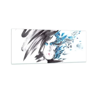 Cuadro sobre vidrio - Impresiones sobre Vidrio - Un sensual retrato en gris y azul - 100x40 cm
