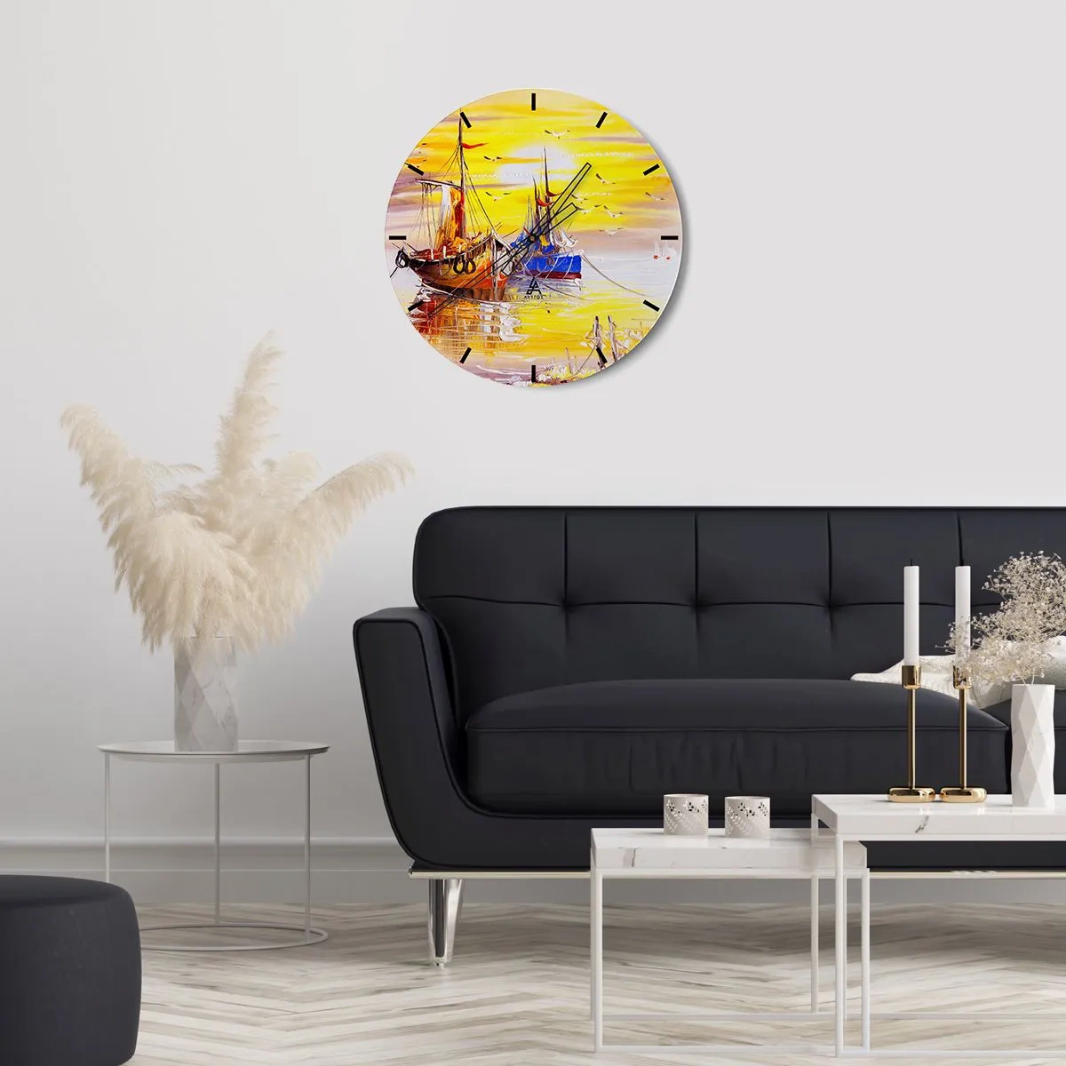 Reloj de pared - Reloj de vidrio - Un merecido descanso en el puerto - 40x40 cm