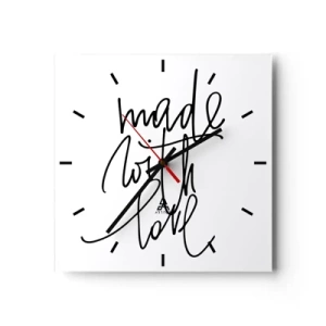 Reloj de pared - Reloj de vidrio - Inscripción negra "Hecho con amor" sobre fondo blanco. - 30x30cm - La mejor marca - Decoración de pared moderna para salón y dormitorio ARTTOR