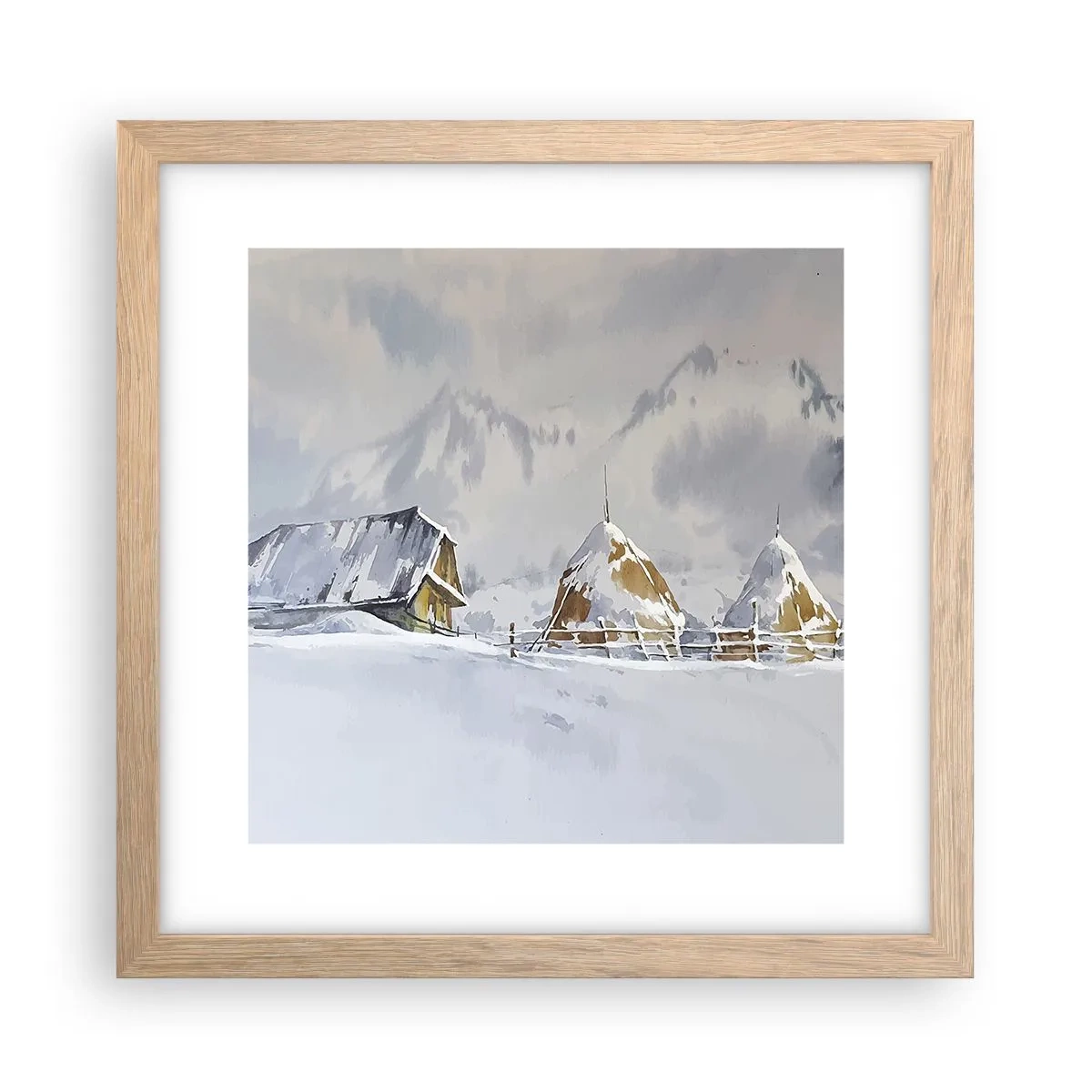 Póster en marco roble claro - En un valle nevado - 30x30 cm