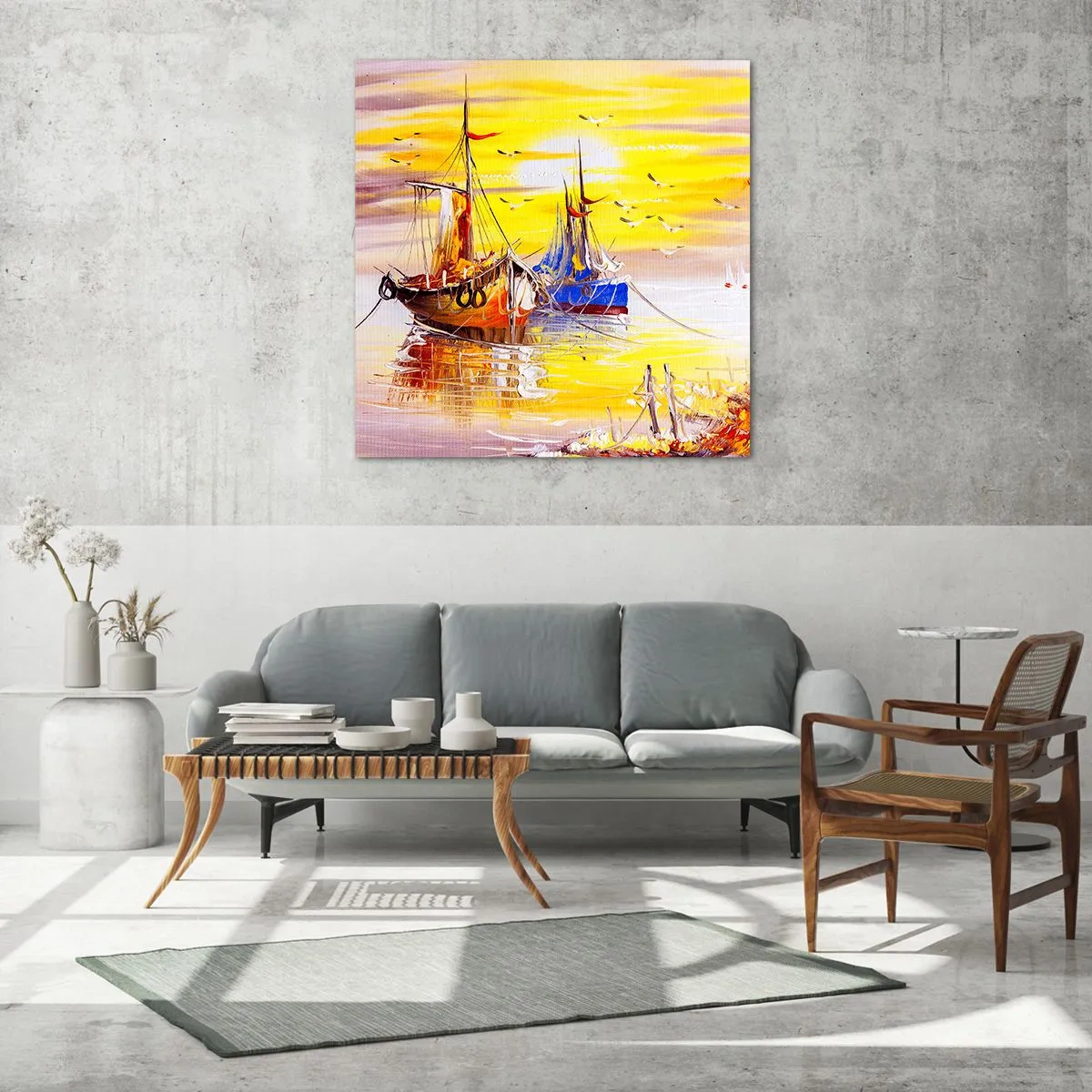 Cuadro sobre vidrio - Impresiones sobre Vidrio - Un merecido descanso en el puerto - 30x30 cm
