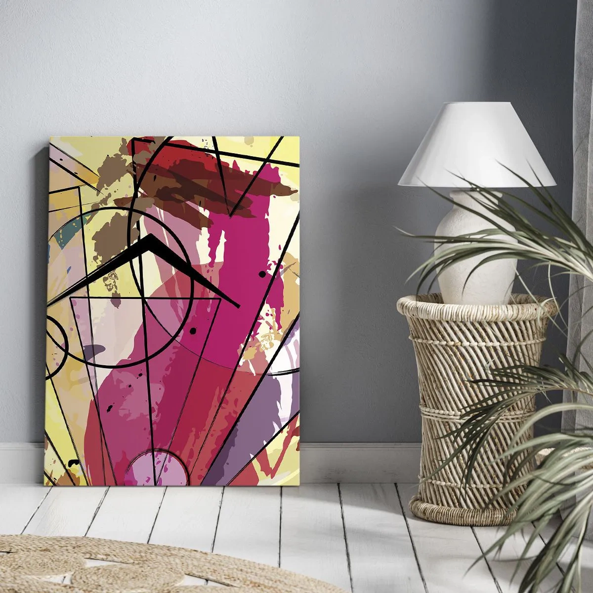 Cuadro sobre lienzo - Impresión de Imagen - Abstracción con líneas y formas geométricas. - 50x70cm - Explosión - Decoración de pared moderna para salón y dormitorio ARTTOR