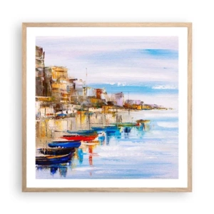 Póster en marco roble claro - Puerto urbano multicolor - 60x60 cm