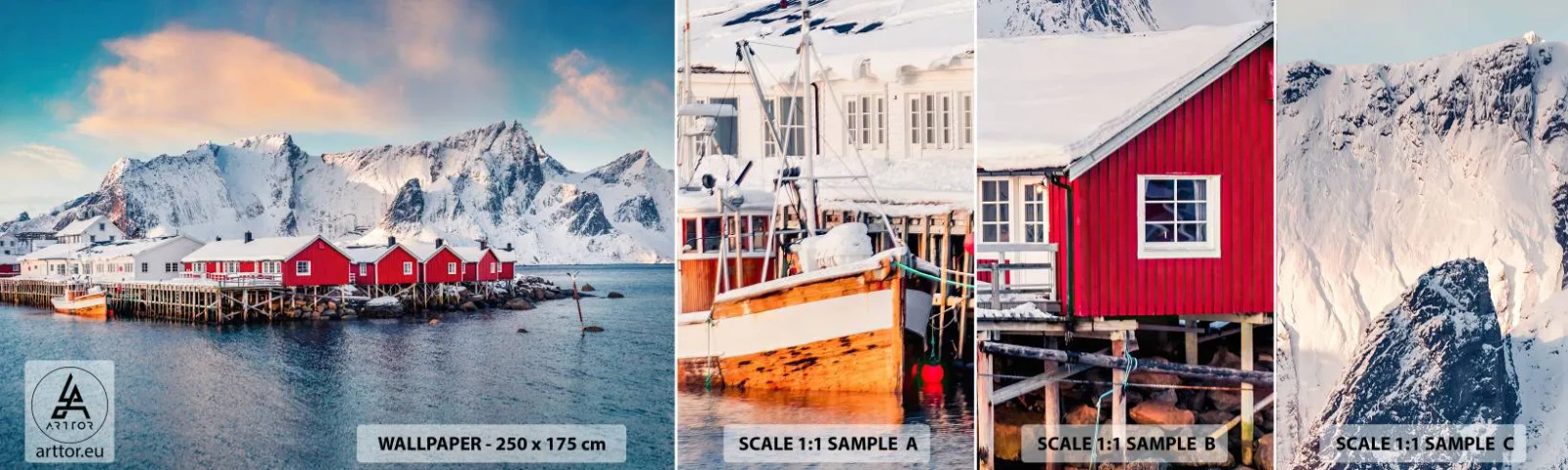 Muestra De Fotomural Standard Eco - Un retiro en el norte - Paisaje, Noruega, Islas Lofoten - 100x30 cm