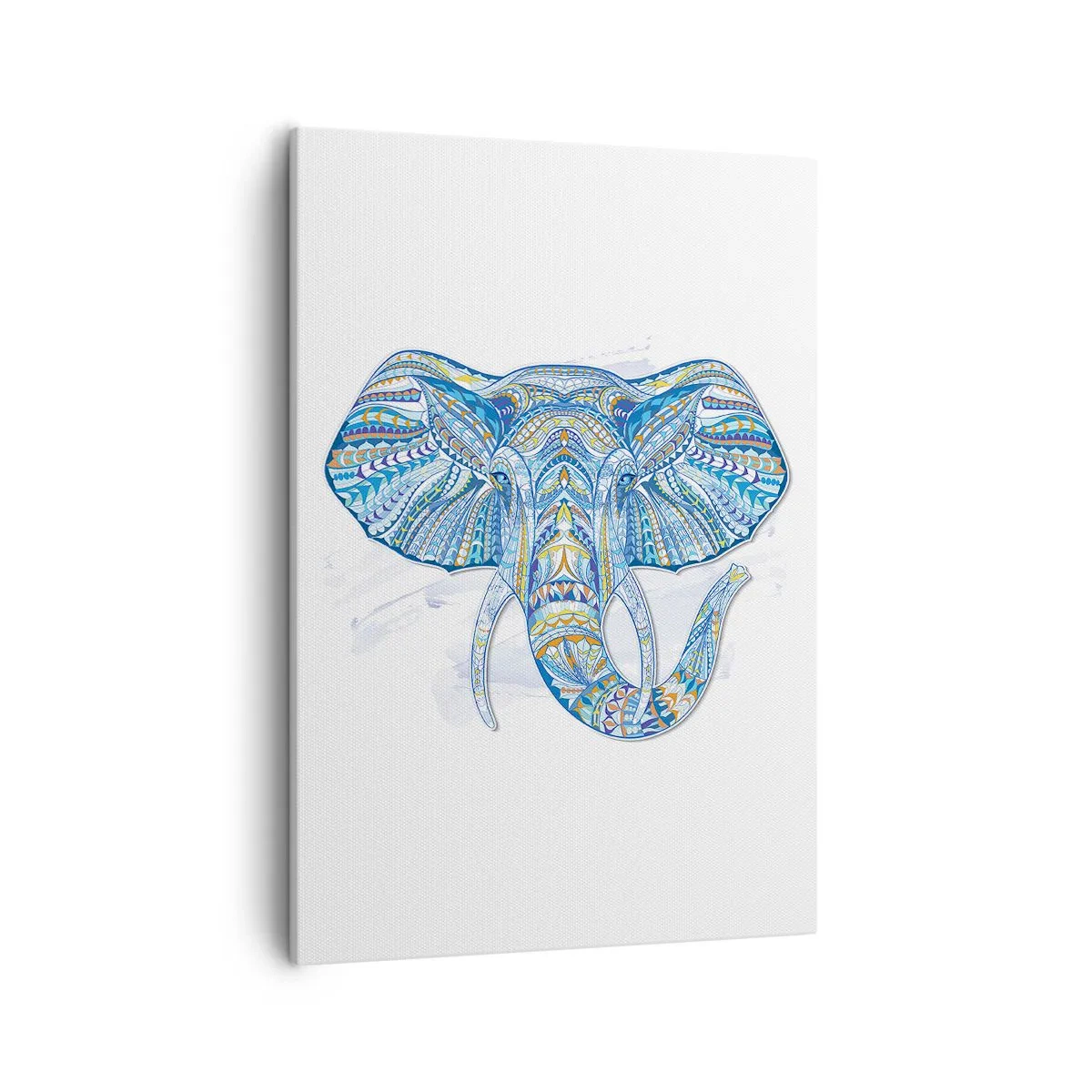 Cuadro sobre lienzo - Impresión de Imagen - Elefante geométrico en tonos azules y dorados. - 50x70cm - Con incrustaciones de oro y azul - Decoración de pared moderna para salón y dormitorio ARTTOR