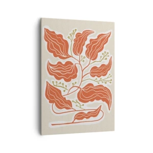 Cuadro sobre lienzo - Impresión de Imagen - Un motivo de hojas minimalista en tonos naranja y verde. - 50x70cm - Folk y coral - Decoración de pared moderna para salón y dormitorio ARTTOR