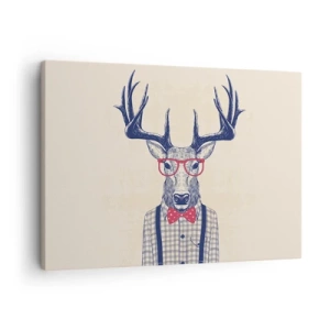 Cuadro sobre lienzo - Impresión de Imagen - Gráfico estilizado de un ciervo con gafas y pajarita. - 70x50cm - Una extravagancia lúdica - Decoración de pared moderna para salón y dormitorio ARTTOR