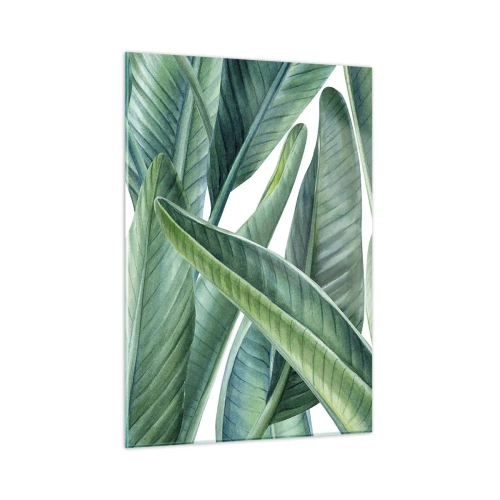 Cuadro sobre vidrio - Impresiones sobre Vidrio - Hojas tropicales en tonos verdes. - 50x70cm - Vegetación en estado puro - Decoración de pared moderna para salón y dormitorio ARTTOR