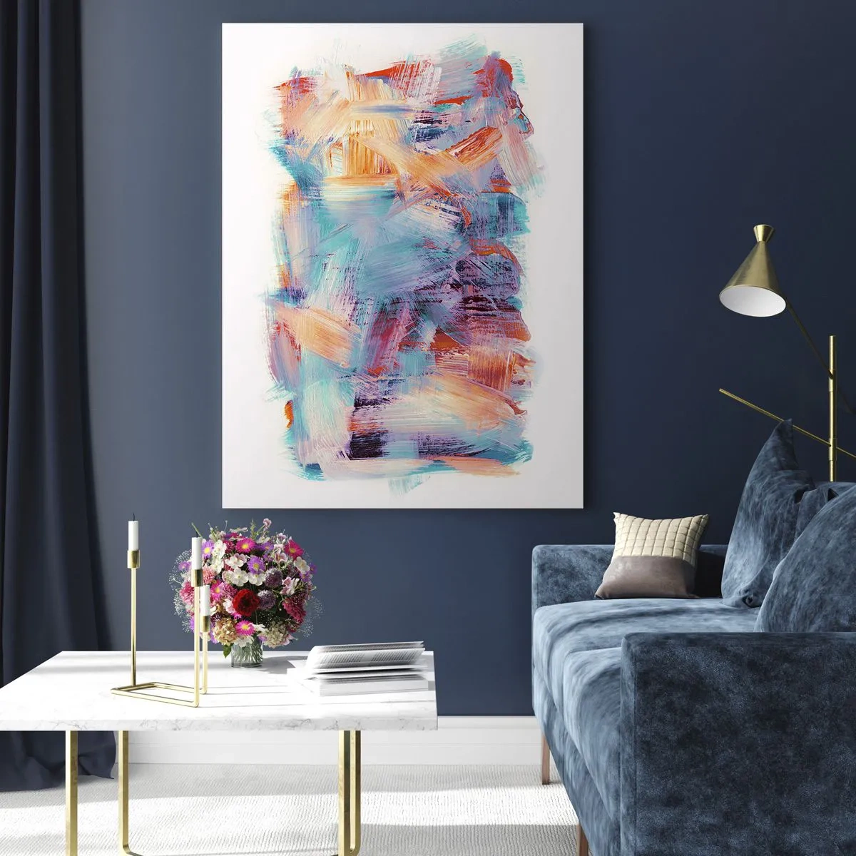 Cuadro sobre vidrio - Impresiones sobre Vidrio - Pinceladas coloridas en abstracción pastel - 50x70cm - Colorido desorden - Decoración de pared moderna para salón y dormitorio ARTTOR