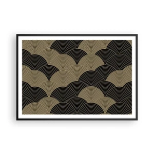 Póster en marco negro - Patrón Art Déco con semicírculos y líneas doradas. - 100x70cm - Multiplicación de la unidad - Decoración de pared moderna para salón y dormitorio ARTTOR