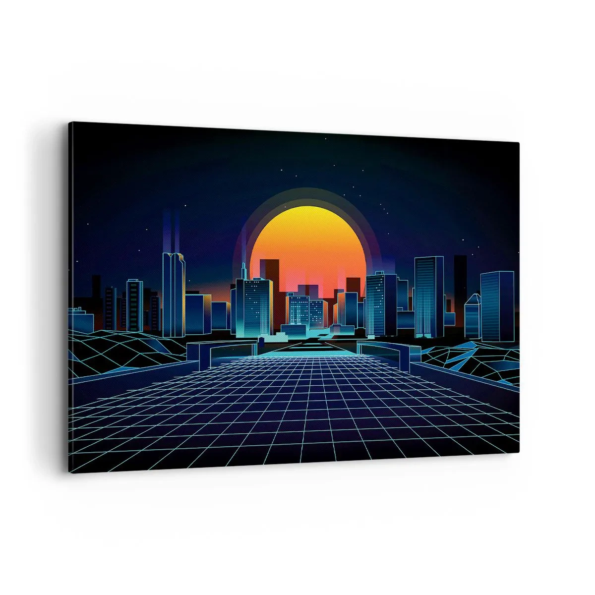 Cuadro sobre lienzo - Impresión de Imagen - Horizonte urbano futurista de estilo neón - 120x80cm - ¿Todavía deseas volver a la realidad? - Decoración de pared moderna para salón y dormitorio ARTTOR