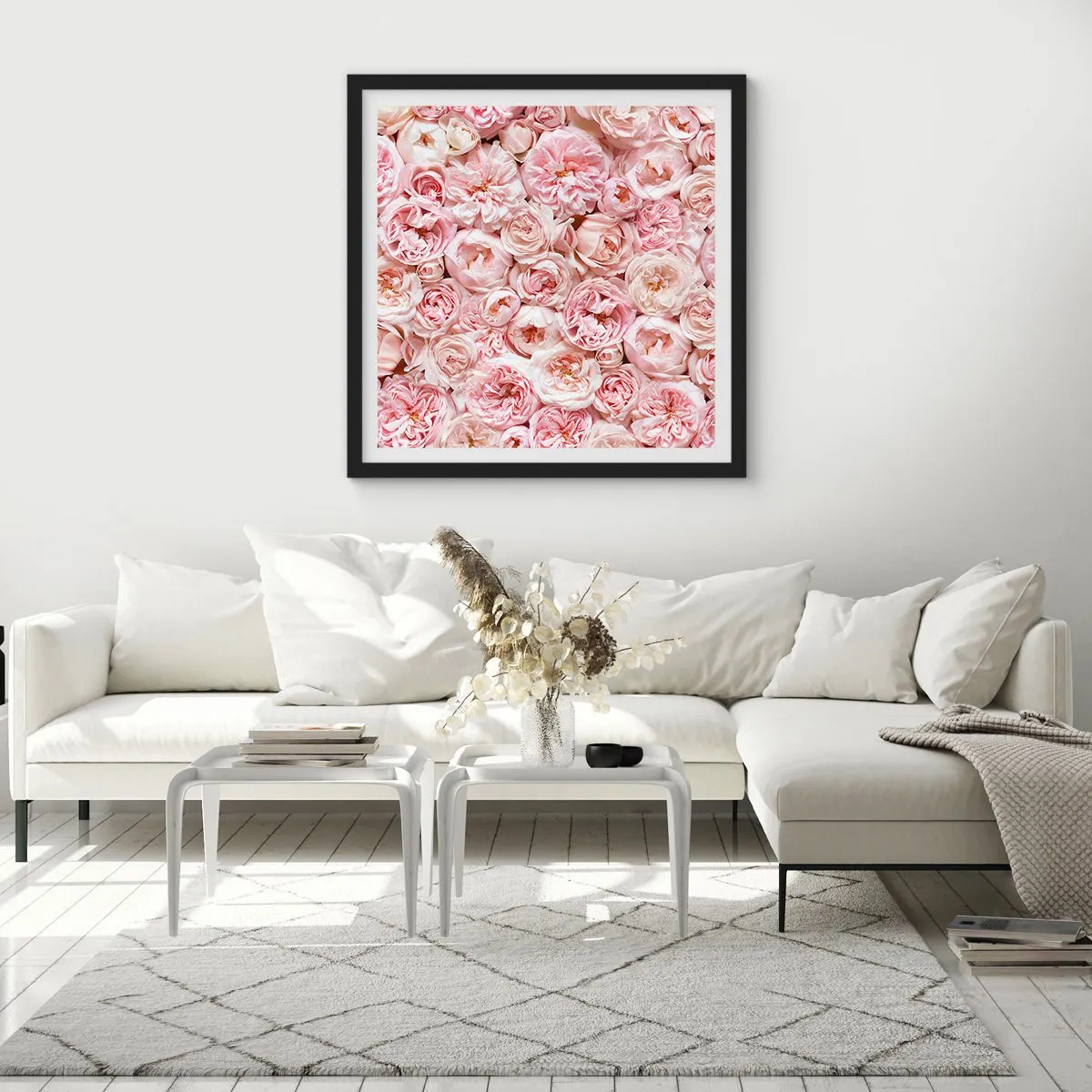 Póster en marco negro - Salpicado de rosas - 40x40 cm