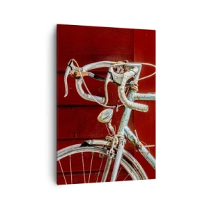 Cuadro sobre lienzo - Impresión de Imagen - Una bicicleta vintage contra una pared de madera roja. - 70x100cm - Creada para las victorias - Decoración de pared moderna para salón y dormitorio ARTTOR
