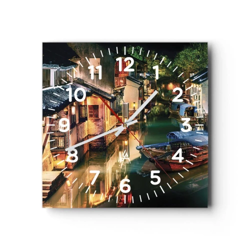 Reloj de pared - Reloj de vidrio - Noche en una calle china - 30x30 cm