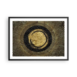 Póster en marco negro - Composición geométrica en negro y dorado con rayos. - 70x50cm - Composición glamour - Decoración de pared moderna para salón y dormitorio ARTTOR