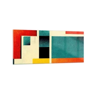 Cuadro sobre vidrio - Impresiones sobre Vidrio - Abstracción geométrica con rectángulos y cuadrados de colores. - 120x50cm - Abstracción geométrica - buena energía - Decoración de pared moderna para salón y dormitorio ARTTOR