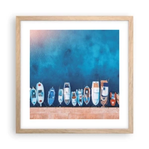 Póster en marco roble claro - En fila y a la espera - 40x40 cm