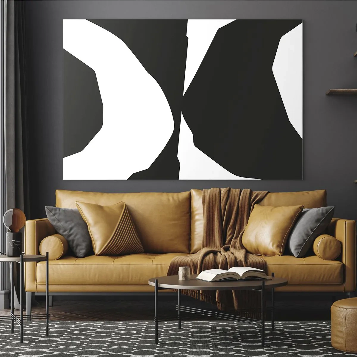 Cuadro sobre vidrio - Impresiones sobre Vidrio - Composición gráfica en blanco y negro en un estilo positivo-negativo contrastante - 70x50cm - Positivo-negativo - Decoración de pared moderna para salón y dormitorio ARTTOR