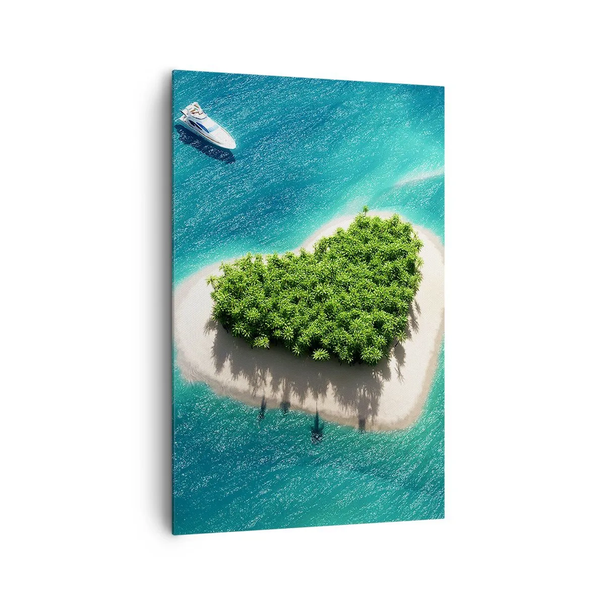 Cuadro sobre lienzo - Impresión de Imagen - Una romántica isla en forma de corazón en un mar turquesa. - 80x120cm - Me encanta el verano - Decoración de pared moderna para salón y dormitorio ARTTOR