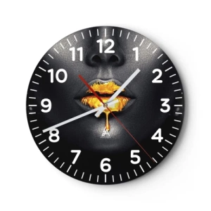 Reloj de pared - Reloj de vidrio - Labios de oro - 30x30 cm