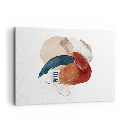 Cuadro sobre lienzo - Impresión de Imagen - Una composición abstracta con manchas en tonos tierra y azul marino. - 120x80cm - Composición ovalada - Decoración de pared moderna para salón y dormitorio ARTTOR