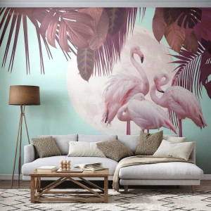 Fotomural Premium Sand - La grandeza de las aves - flamencos, Aves, Naturaleza - 400x280 cm
