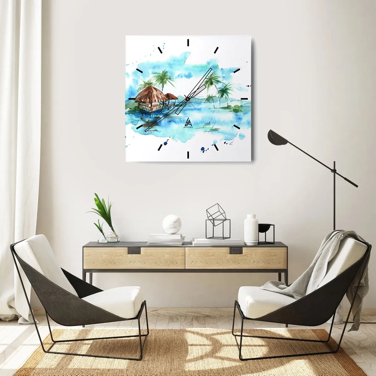 Reloj de pared - Reloj de vidrio - En algún lugar del Pacífico - 40x40 cm