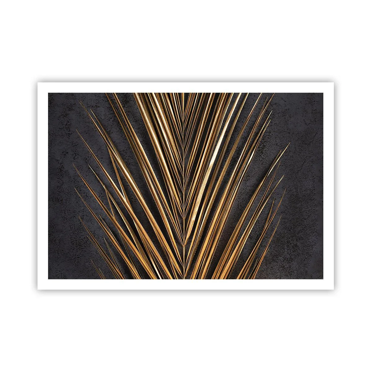 Póster - Hoja tropical dorada sobre fondo negro - 100x70cm - El oro de los trópicos - Decoración de pared moderna para salón y dormitorio ARTTOR